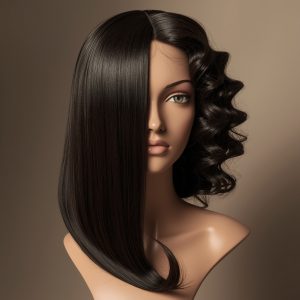 lucid origin luxury beauty photography of a faceless mannequin head with a split hairstyle on 0